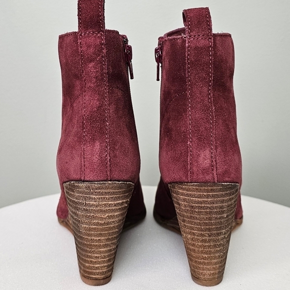 Diba Blake Suede Ankle Bootie Wedge Heel Lace Up Round Toe Burgundy Womens - Picture 8 of 15